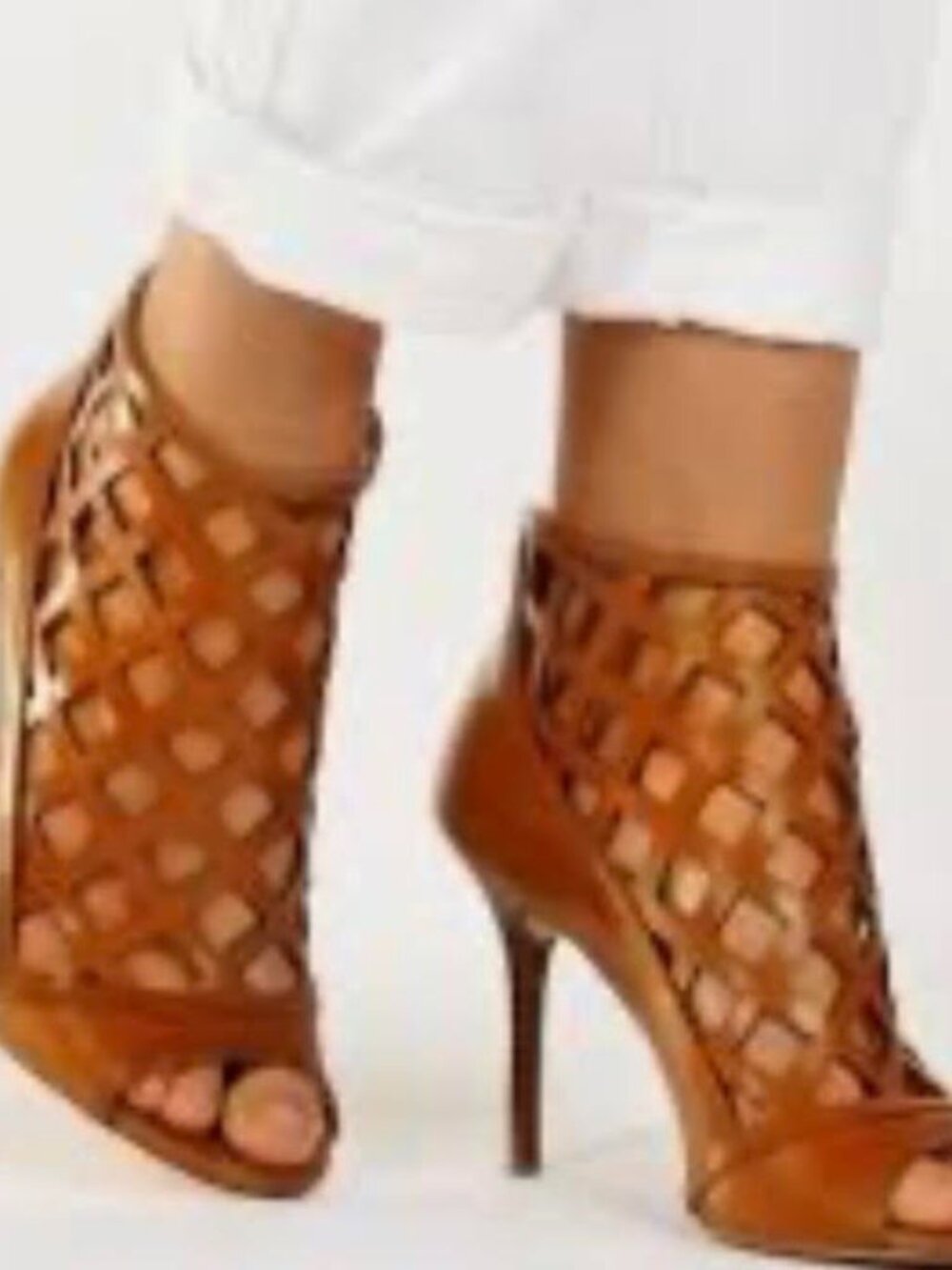 MICHAEL Michael Kors Yvonne Tan Leather Caged Booties Lattice Design Shoe 7.5
